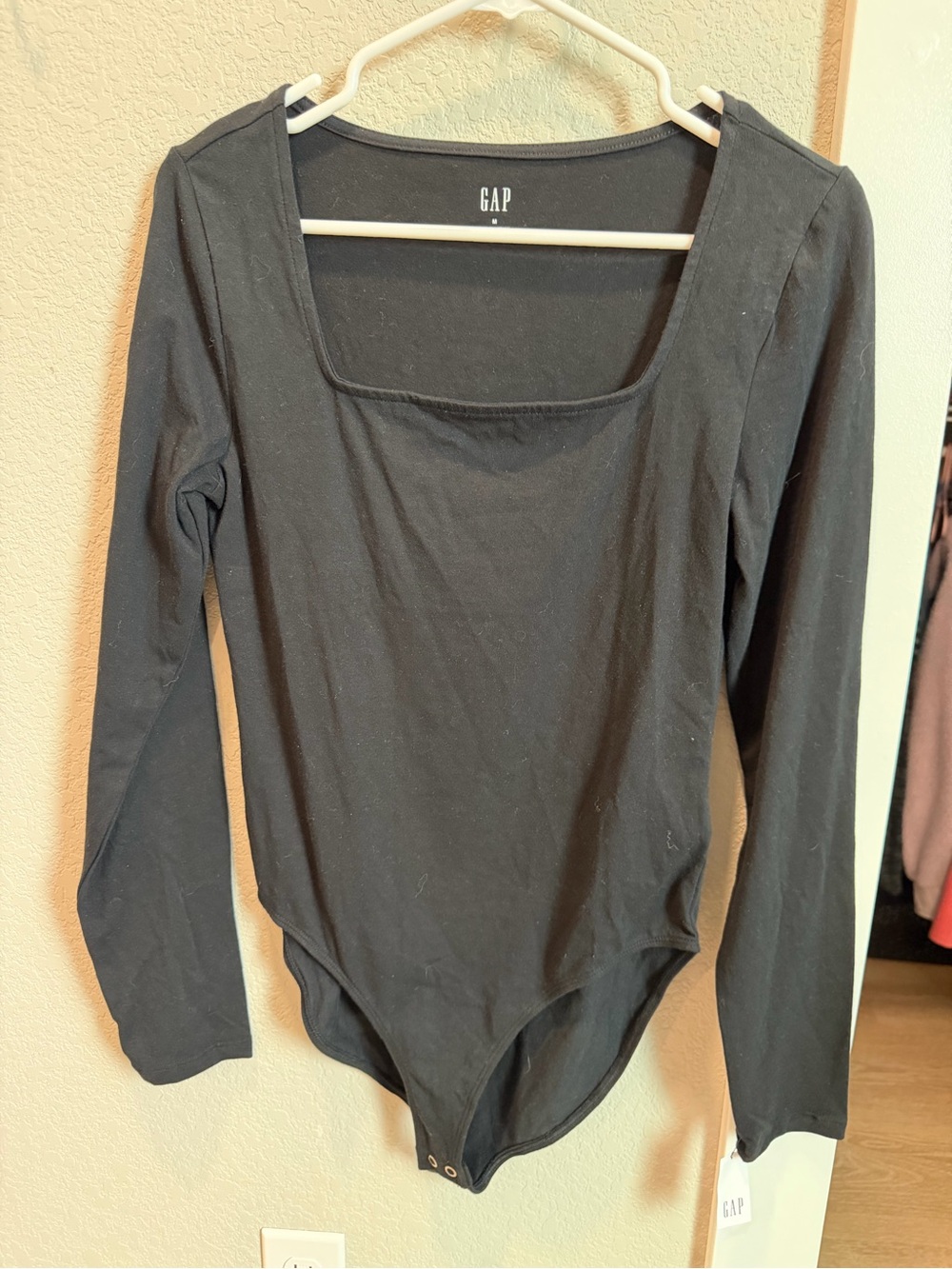 GAP Black Long-Sleeve Square-Neck Bodysuit
